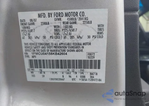 2008 Ford Escape Limited from USA, damaged, VIN 1FMCU04158KB42604